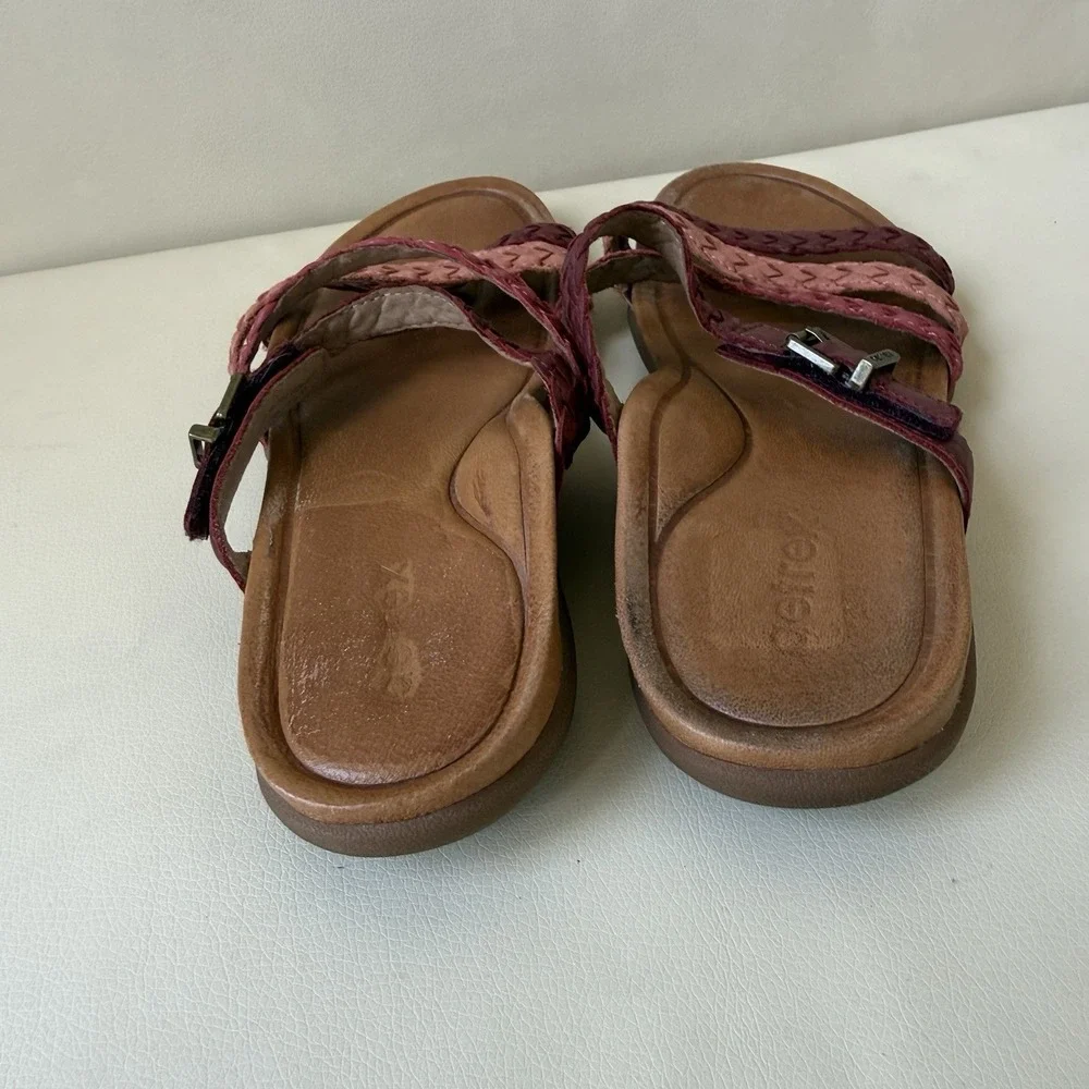 Aetrex Womens Size 8 Braided Leather Sandals Comfort Slides Pink Burgundy - Picture 4 of 7